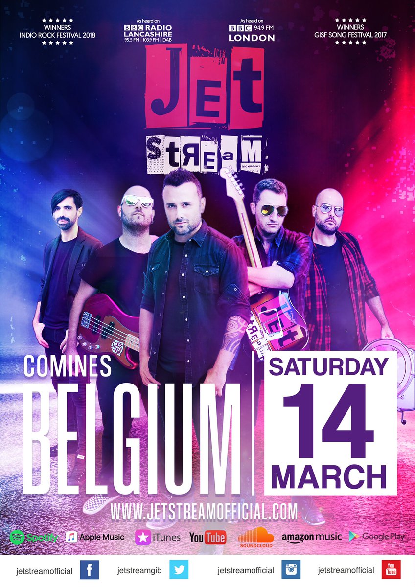 jetstreamgib's tweet photo. 🇧🇪 BELGIUM: We are delighted to have been invited back to Belgium for a third time to take part in next month's Lions Rock Festival. We can't wait to be back in Comines where we have amazing fans and friends. See you soon guys xxx #beligum #festival #comines #jetstreamofficial https://t.co/dkxxfOkpjJ