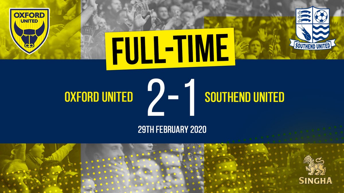 OUFCOfficial's tweet photo. FULL TIME: #OUFC 2-1 @SUFCRootsHall. United's patience pays off as they reap the reward for their second-half dominance. U's up to sixth as other teams around them drop points. https://t.co/6laSnKbv0S