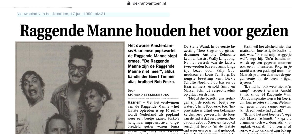 Back to the 90’s. We hadden net de #raggendemanne geboekt met #bobfosko, tot we dit bericht in de krant lazen. Bleek dat wij hun ‘laatste’ optreden mochten hosten. Mooie tijden. #riedelrock
