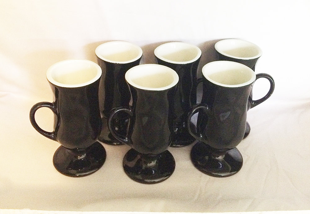 Vintage HALL PEDESTAL Mugs Irish Coffee Espresso, Footed Mid Century USA Pottery Coffee Cups, Vintage Black White Serveware, Hall Pottery etsy.me/3cdOPy9 #Hall #hallpottery #hallcoffee #black #white #irishcoffee #irishcoffeemug #pedestal #pedestalmug #footed