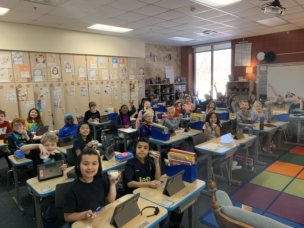 Enjoying the I ce cream winning prize for the cover to cover book challenge!  We had three winning classes: Sorum 5th, Gorman 4th and Bentley 3rd.