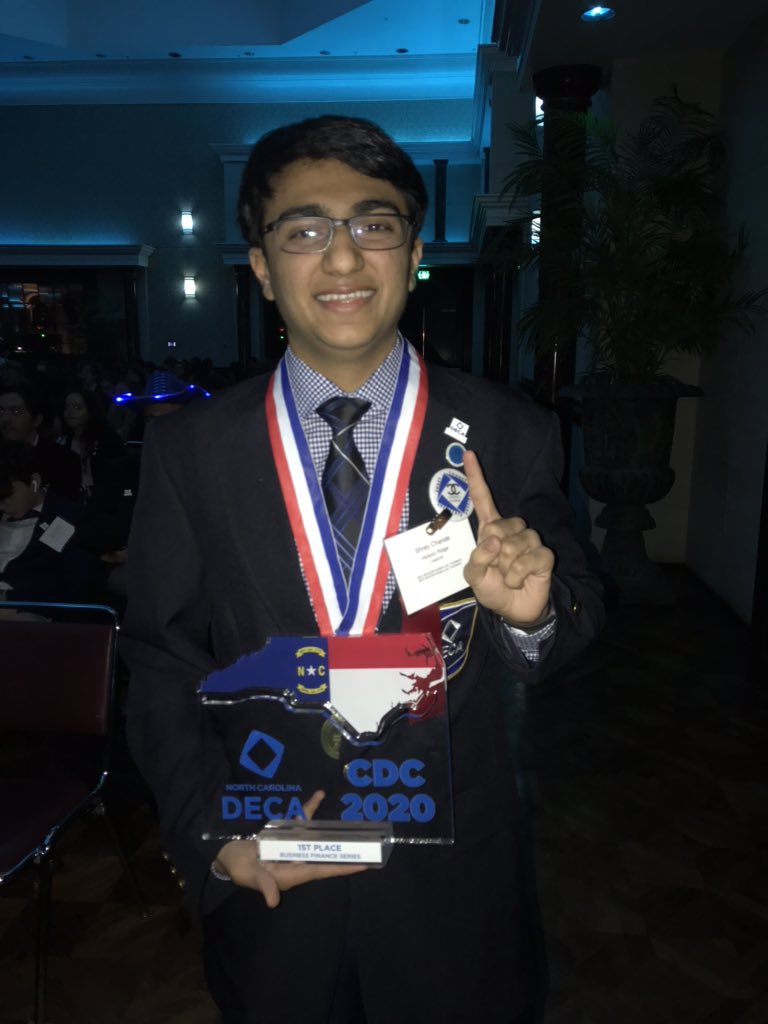 HRHSDECA's tweet photo. Congratulations to our own Shrey Chande for winning 1st place in BFS! @HRHSDECA #herewego @deca_shrey https://t.co/8KhztzjJBf