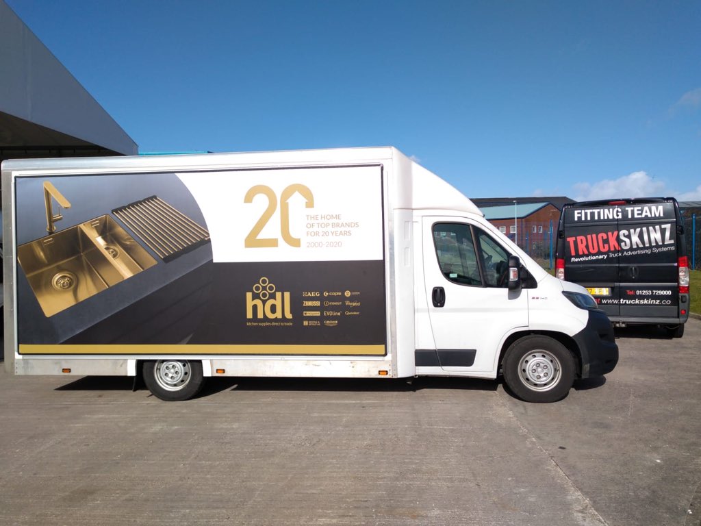 HDL_Trade's tweet photo. Thanks to the @truckskinz fitting team for the new adverts celebrating our 20 Year Anniversary! First class service as always. Check out the @caple gold sink and tap which is featured too. https://t.co/KyJLKOyDtg