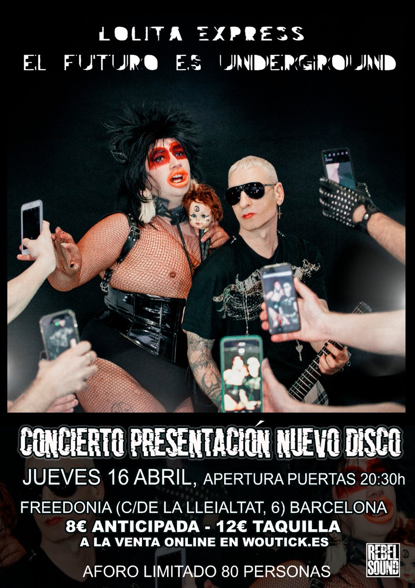 lolita_express's tweet photo. 16 Abril presentación en Sala Freedonia (El Raval) aforo limitado 80 personas. Ya puedes comprar la entrada👉 https://t.co/ktSXSAQEWc

LOLITA EXPRESS " El Futuro Es Underground"⚡🛸⚡(álbum disponible en todas las plataformas de música digital) https://t.co/33Ze5foZNy