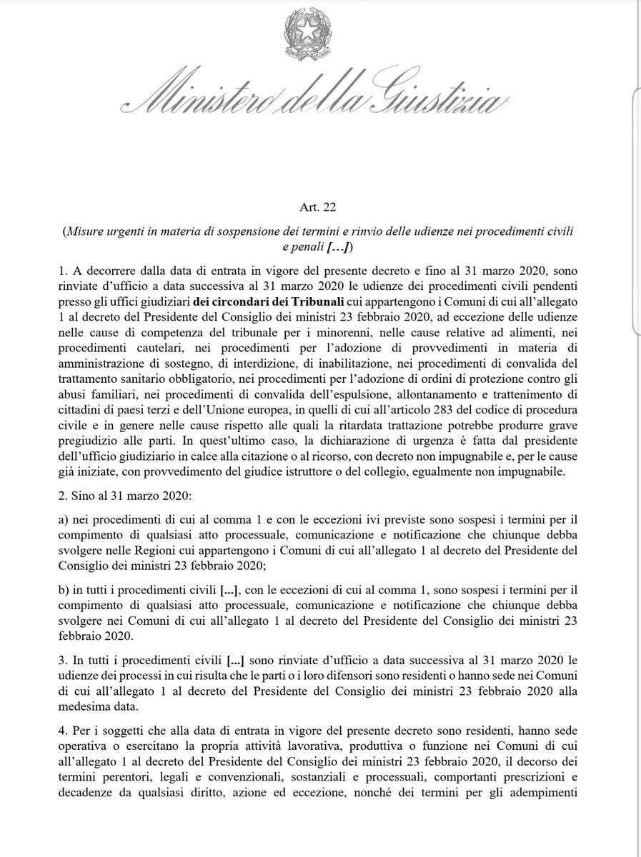 WebRadio_IusLaw's tweet photo. Pubblichiamo in anteprima norma DL contenente misure su #CoronaVirus emanato questa notte e afferente la #sospensione dei #termini #processuali e delle #udienze negli Uffici Giudiziari delle regioni in cui si trovano le c.d. zone rosse.
#COVID2019italia #Coronavid19 #avvocati https://t.co/YHi8L0hZs3