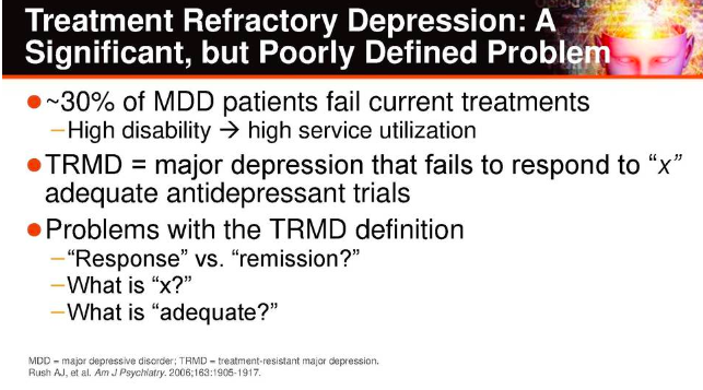 cmeoutfitters's tweet photo. Treatment resistant #depression is a significant but poorly defined problem. ~30% of patients with MDD fail current treatments. #Chair2020 #mentalhealth https://t.co/GYQyDz2eMj
