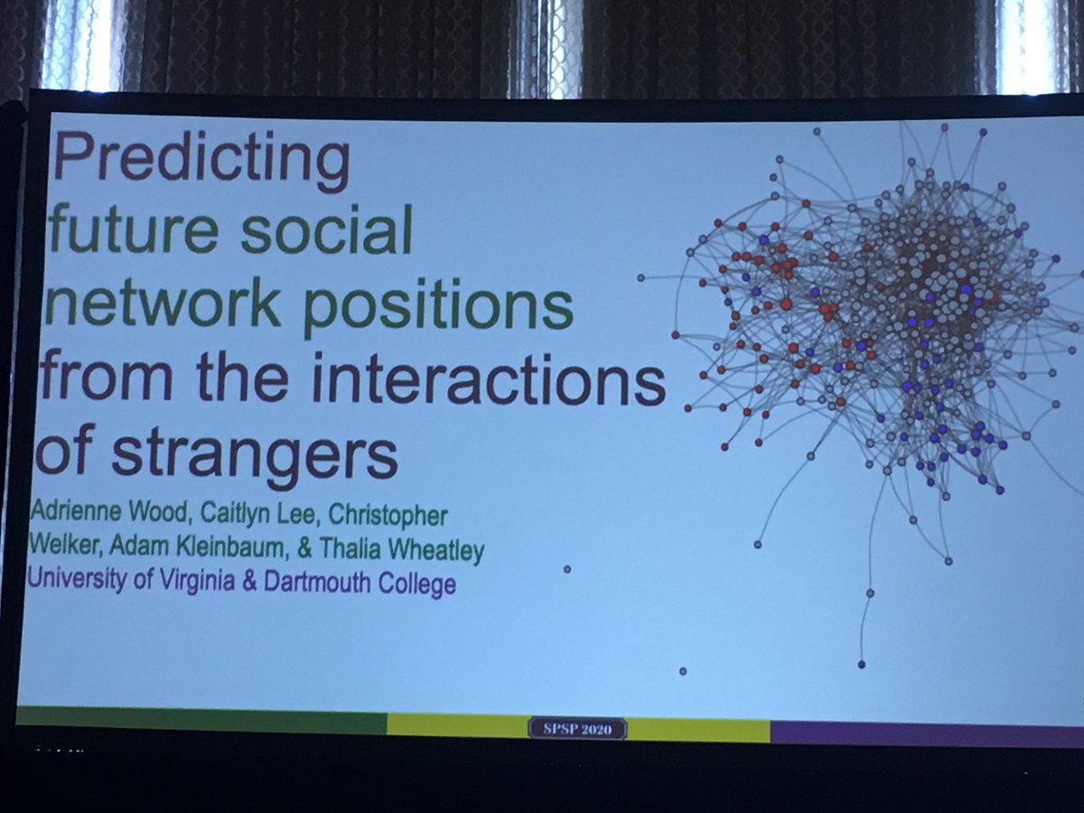 Adrienne Wood at #SPSP2020 now going to share an amazing field study looking at behaviour at a new student orientation cocktail party to predict later networking/success