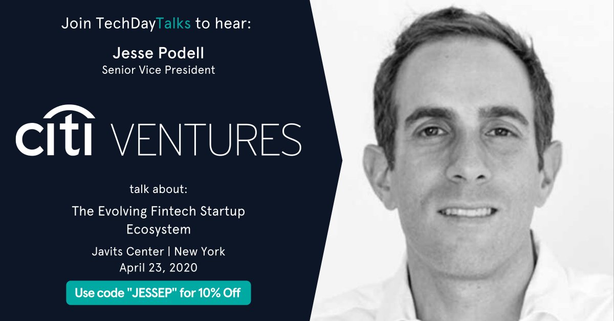 TechDayHQ's tweet image. We’re excited to have @Jessepod from @CitiVentures speaking at #TechDayTalks on April 23rd! Jesse will discuss best practices when partnering, pitching, and selling to the financial enterprise, and what direction #fintech is heading in. Register here: ow.ly/U0a650xXww8