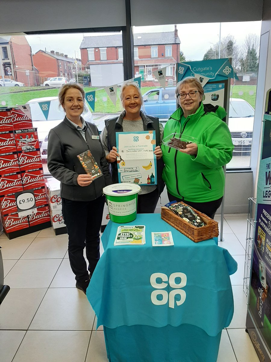 bev_place's tweet photo. #LocalGoodCause @SpringhillHosp came along to help celebrate #FairtradeFortnight2020 in #Rochdale today, with a range of @coopuk delicious #Fairtrade chocolate available for customers to sample. Thank you for hosting @RooleyMoorRoad and @coopcutgate
#ItsWhatWeDo #TheCoopWay #Yum https://t.co/uXB384yWly