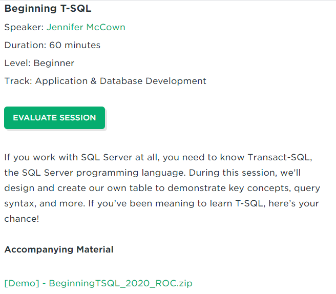 MidnightDBA's tweet photo. The demo, slide deck, AND VIDEO LINK for Beginning T-SQL are up on the SQL Saturday Rochester schedule page! #SQLSatROC #SQLSaturdayROC
https://t.co/lF1rLPQRcw https://t.co/nqY6oV55dv