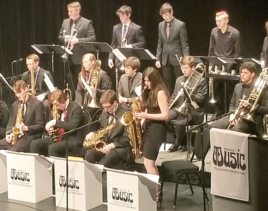 NPlatko's tweet photo. Raiders Andrea Edwards and Matthew Eagleman performing with the KMEA state Jazz Band.  GREAT concert! https://t.co/CYKqjaCA1D