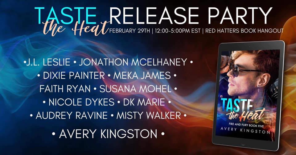 averyjkingston's tweet photo. My release party for "Taste the Heat" is happening NOW in Red Hatter Book Hangout over on FB.
Still time to come join in, meet new authors and win some prizes! @RedhatterBlog 

https://t.co/jNnnYxjY4T

#bookrelease #bookreleaseparty #kindle https://t.co/sEmZl8rwzP