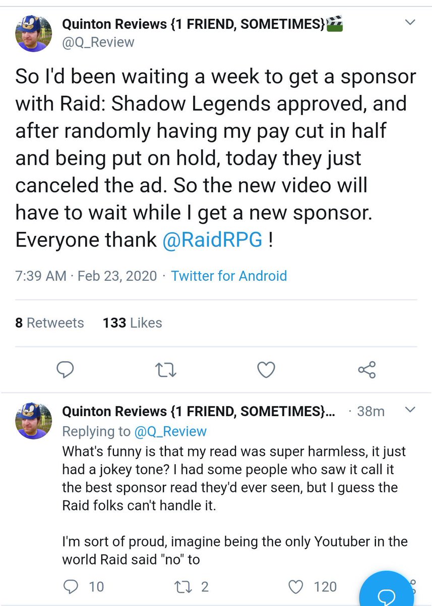 Maw On Twitter Raid Shadow Legends Is Annoying You Say They Ll Sponsor Any Youtuber Desperate Enough For Revenue No Apparently Even Raid Has Standards Https T Co 8hadrfy9cs