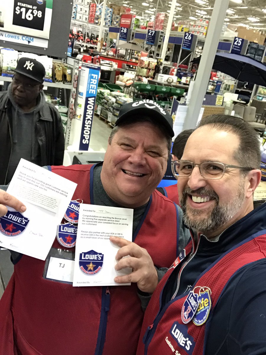 KRizzardi's tweet photo. It’s a wonderful Saturday at 1867! TJ gets compliments from our customers every week. Today he earned his fifth service award and his bronze star. That’s $50 coming your way TJ! #allin #lowes1867 @BethlehemLowes @R7Tweets https://t.co/sEU0I45r4j