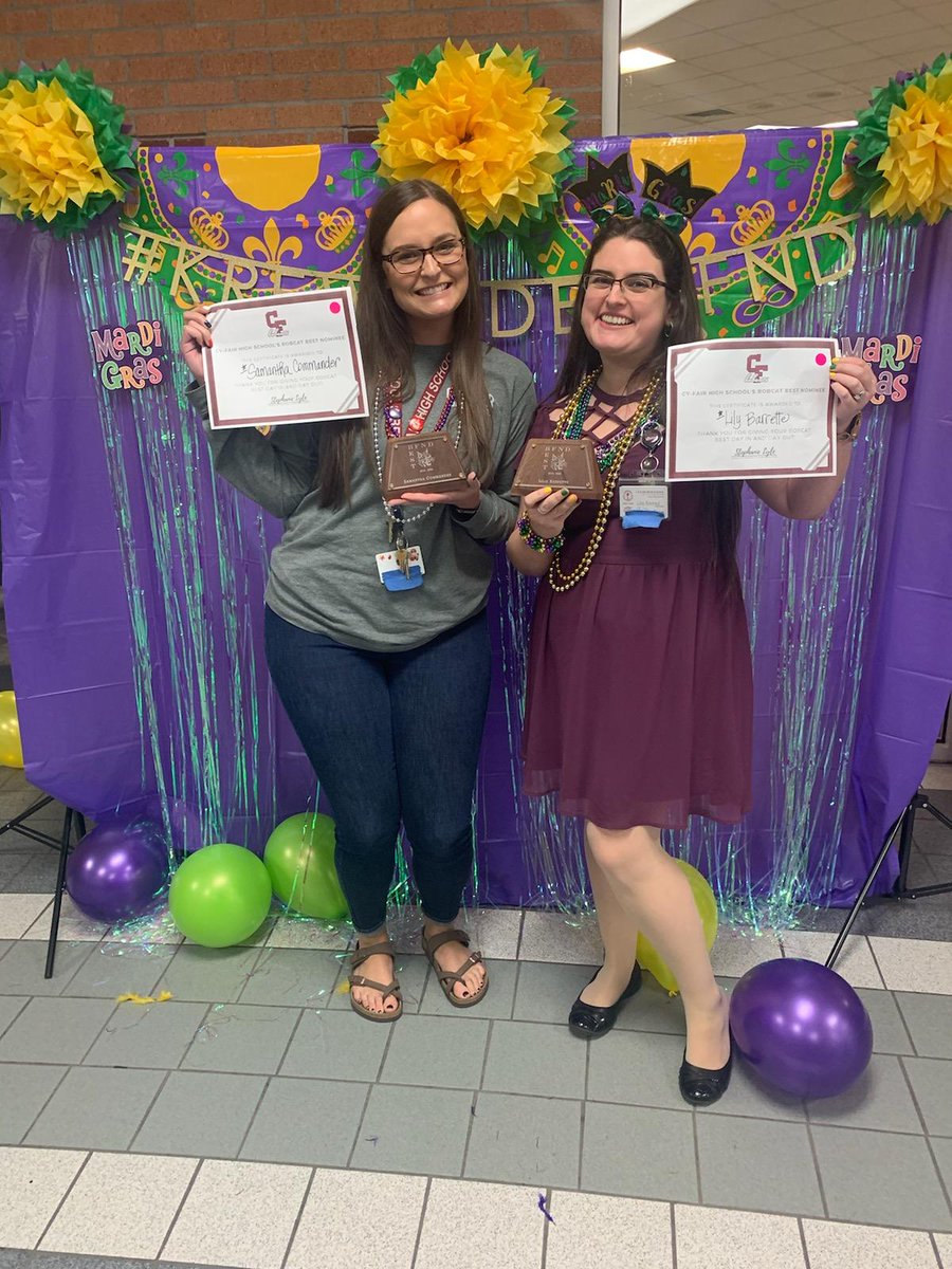 Mrs_Barrette's tweet photo. My work wife and I both got awards for going above and beyond for our Bobcats. Thank you to the teachers who nominated me, and here's to many more years or teacher growth with this lady! @CyFair_BFND #KreweDeBFND https://t.co/RtQQFt5BWP