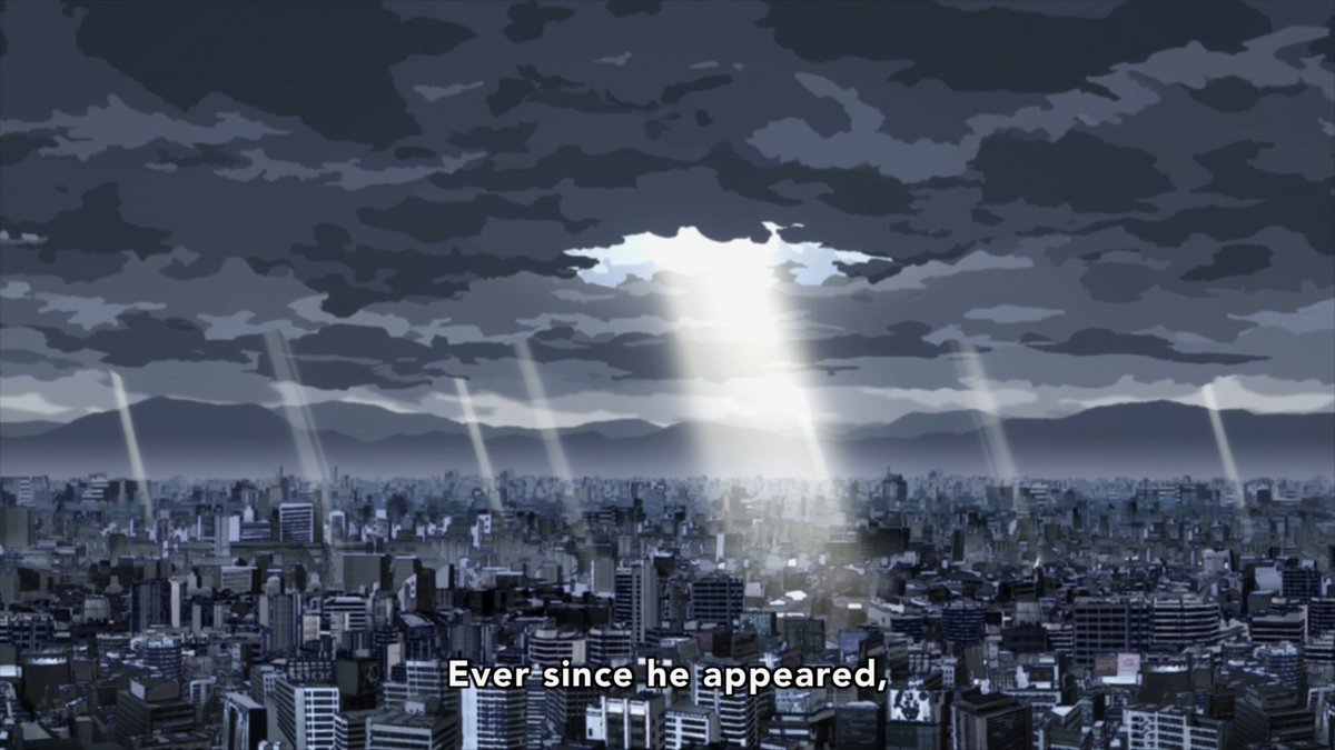 I like how the first shot creates a classic correlation comparison to All Might as an angel come down from heaven (the choir and music here supports this connection)