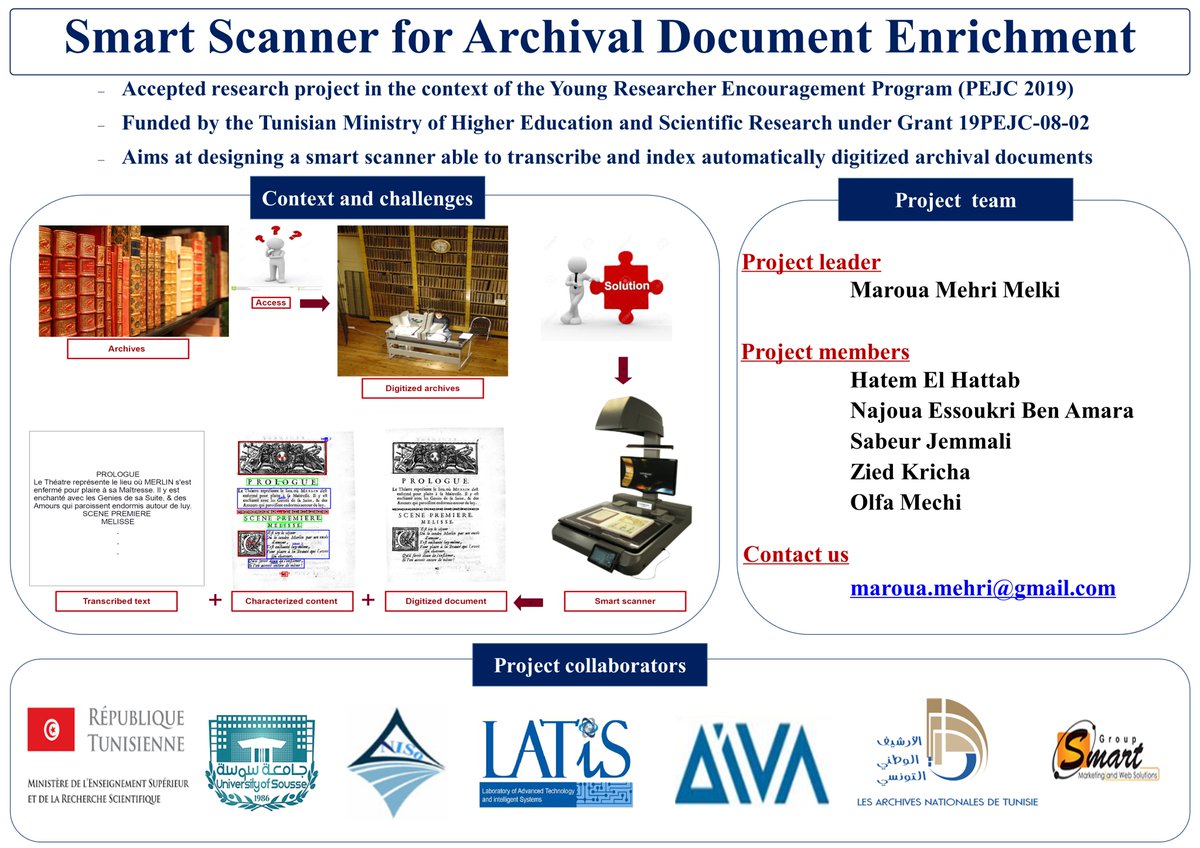 MarouaMehri's tweet photo. #LATISLab #ENISo @Univsousse happy to announce that our paper "A Text Line Extraction Method For Archival Document Transcription", work carried out as a part of Young Researcher Encouragement Program #PEJC19, supported by @MESRSTunisie will be presented at the #SSD2020 conference https://t.co/TTmaxv8uxe