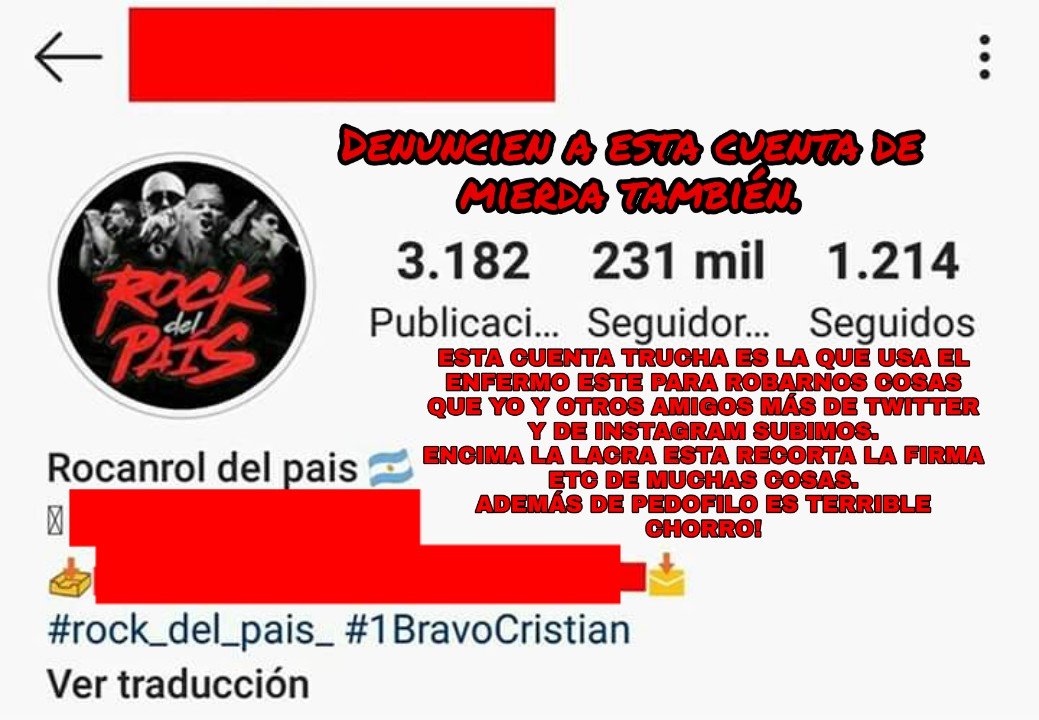 Si sos MUJER y tenés INSTAGRAM📷  tene mucho Cuidado!

Este PEDOFlLO usa estas cuentas para robar fotos📷 de mujeres vaya a saberse para que. ¡Algo GRAVE!

También roba fotos de rock con frases que publicamos varios por acá, pero eso es sólo un detalle.

DENUNCIEN SUS CUENTAS 👇🏽