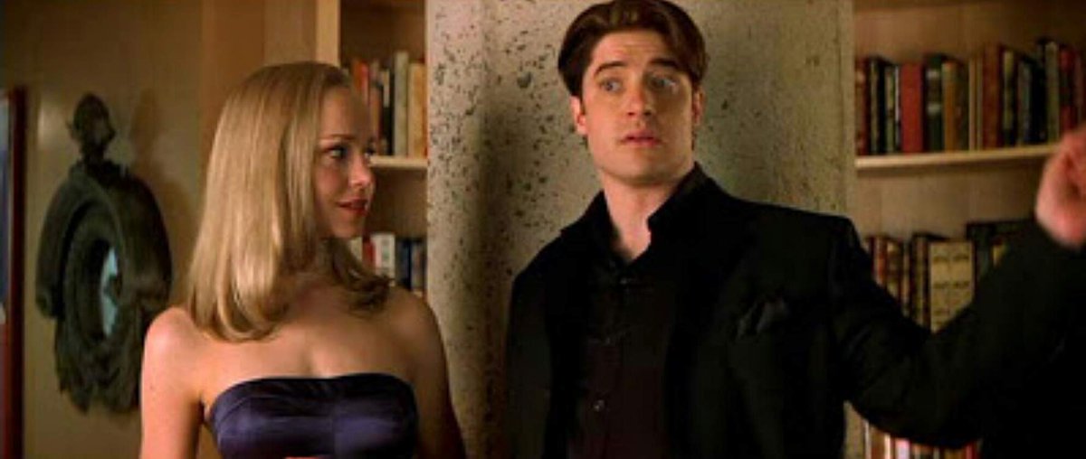  #Bedazzled (2000) Does a movie have to be good to be enjoyable? No this is a fun cheesy movie with Elizabeth Hurley killing it as the devil and brendon being charming and really fun to watch, my favorite part is when he wish he is good looking and it cut to him with diff hair.