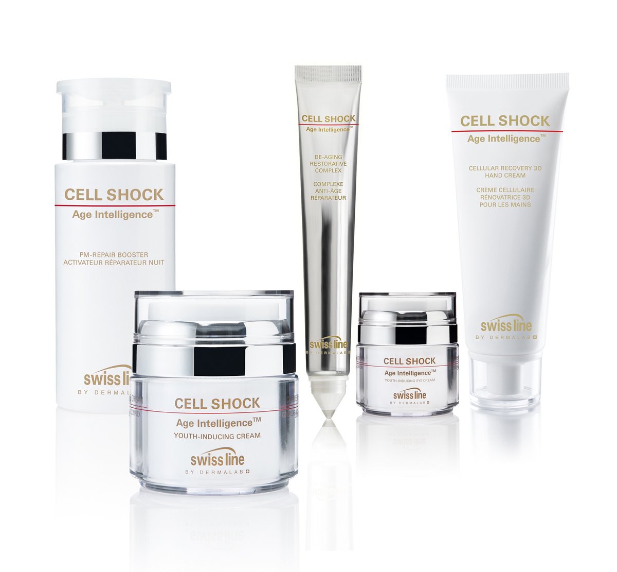 Swissline CELL SHOCK AGE INTELLIGENCE
These are the ideal products to be used following an aesthetic procedure. Formulas revolve around Madecassoside, an ingredient derived from the plant Centella asiatic, known for its balancing virtues of the skin.