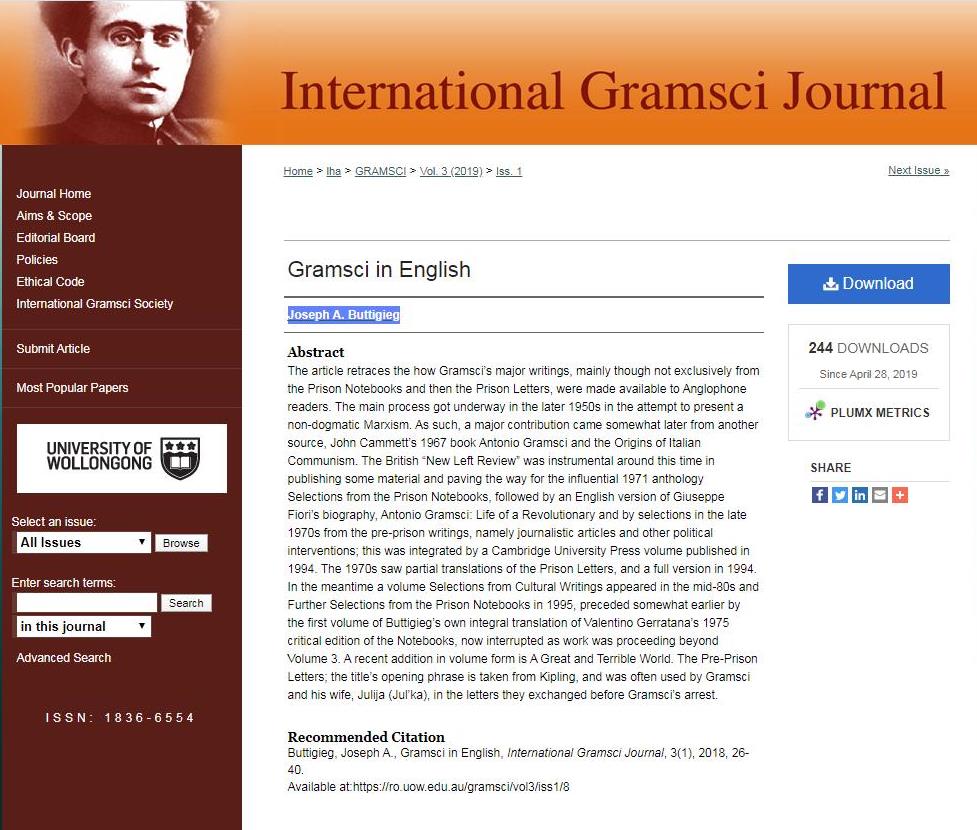 12) George Buttigieg died just days after Mayor Pete announced his 2020 presidential PREZ committeeGeorge is a first-generation immigrant from Malta MARXIST International Gramsci Journal Volume 3, Issue 1 (2018), dedicated to Joseph Buttigieg https://ro.uow.edu.au/gramsci/ 