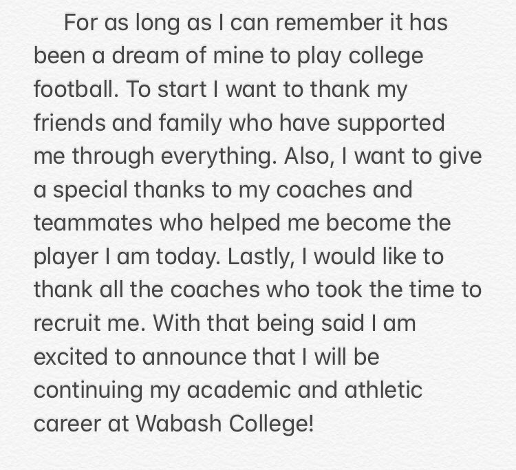 Hoyt_Stafford56's tweet photo. Committed!! @CoachOlmy @jefframsey8 @WabashFB https://t.co/CMeZOJHgiw