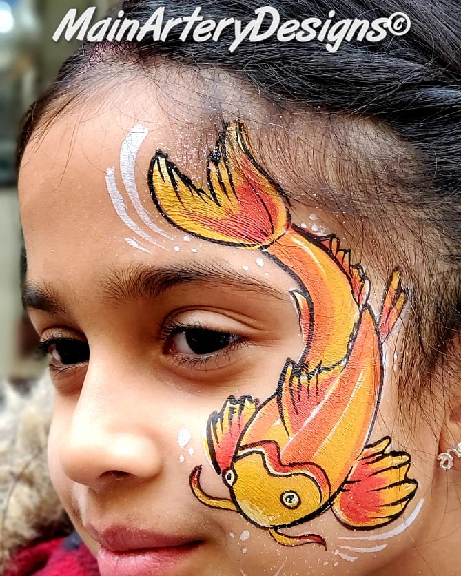 Allie on X: Fun quick koi fish design this morning working a family day  event! #koifish #FamilyDay #mainarterydesigns #reddeer #facepaint  #facepainting  / X