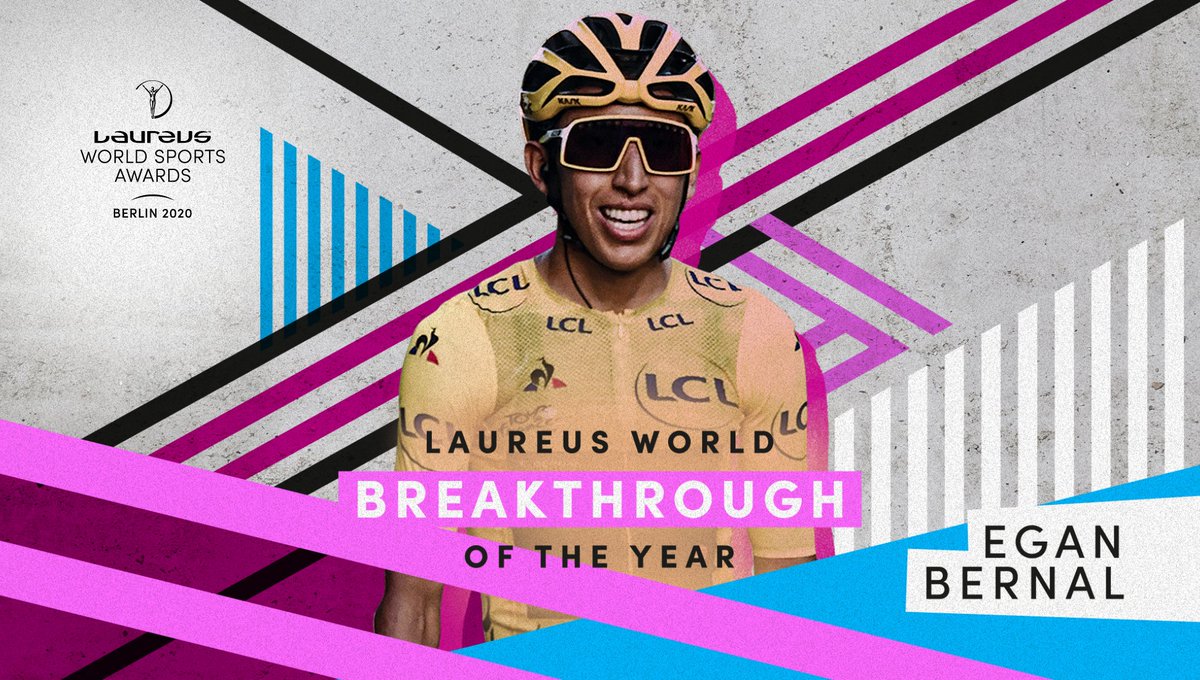 <a href="/LewisHamilton/">Lewis Hamilton</a> <a href="/TeamMessi/">Team Messi</a> <a href="/CompeticionFEB/">CompeticionesFEB</a> <a href="/BaloncestoESP/">Baloncesto España</a> <a href="/ChloeKim/">Chloe Kim</a> <a href="/Simone_Biles/">Simone Biles</a> <a href="/OksanaMasters/">Oksana Masters</a> What a year for <a href="/Eganbernal/">Egan Arley Bernal</a> 🇨🇴

Youngest champion of the Tour de France for 110 years, and the first Colombian to earn cycling’s greatest prize too 👏

And now, winner of the Laureus World Breakthrough of the Year 🏆

#Laureus20 #SportUnitesUs