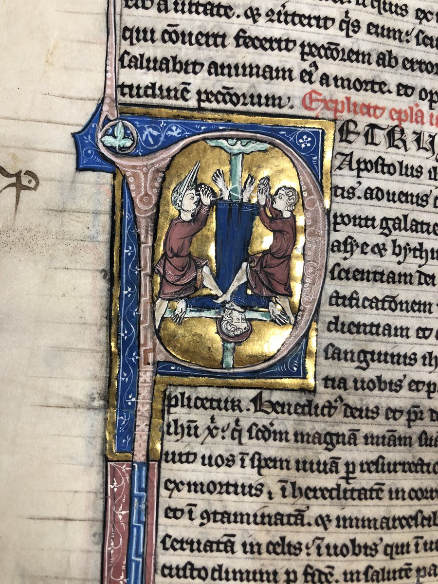 timothyrbaylor's tweet photo. Took my Aquinas class on a field trip to @UWTSDLib today to see some Medieval manuscripts. This time we got to see a really beautiful 13th century, Norman copy of the Vulgate, the Sentence commentaries of Bonaventure and Albert the Great, and an illustrated βLife of St Thomasβ. https://t.co/YcLa7k2bqv