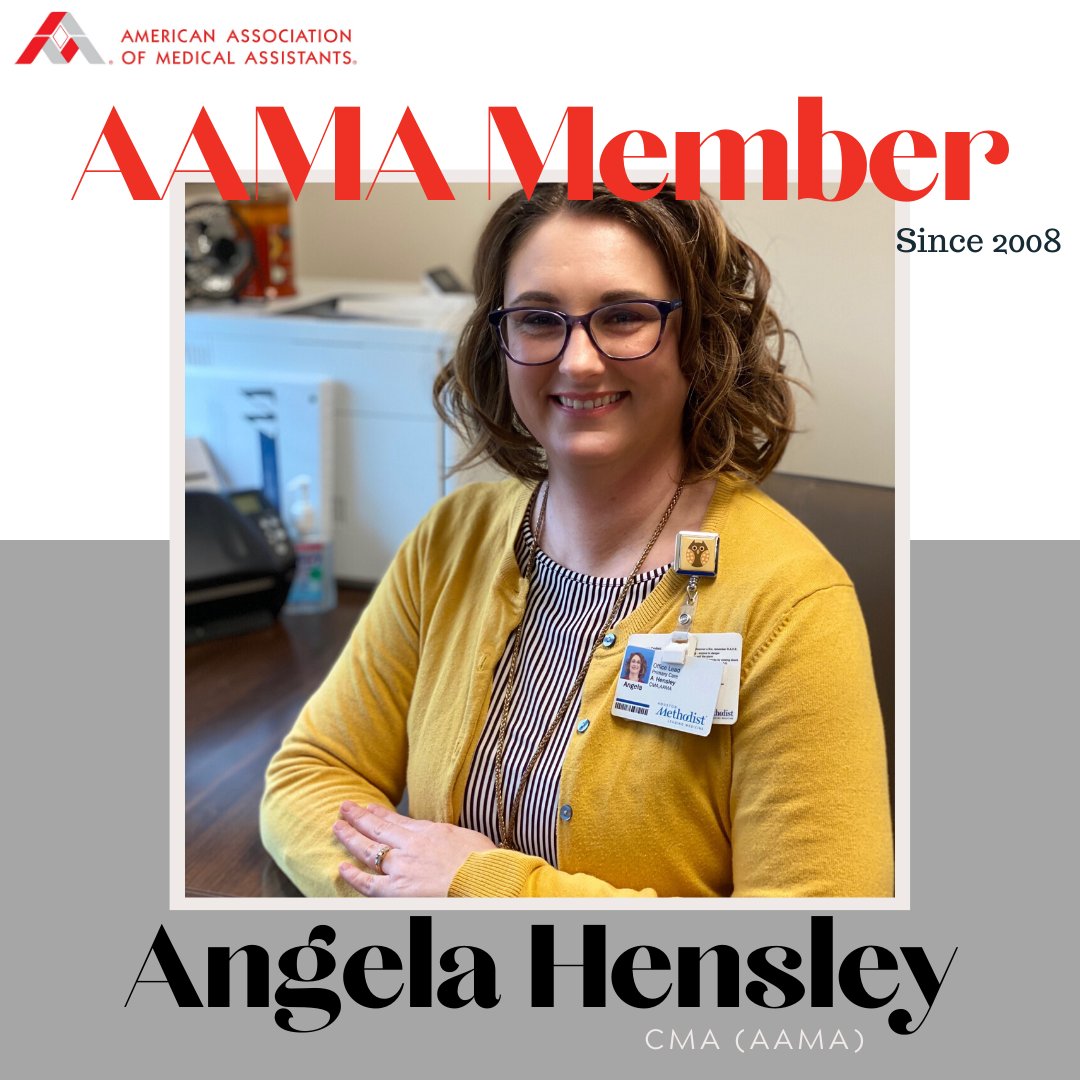 AAMAOfficial's tweet photo. "As a CMA (AAMA), you have so many branches that you can follow," says Angela Hensley, CMA (AAMA). 

Thank you for being a part of #theAAMA community, Angela!

You can join the community that cares too! Visit the AAMA website for details.

#MedicalAssistantMonday https://t.co/AuNzXm50Fc