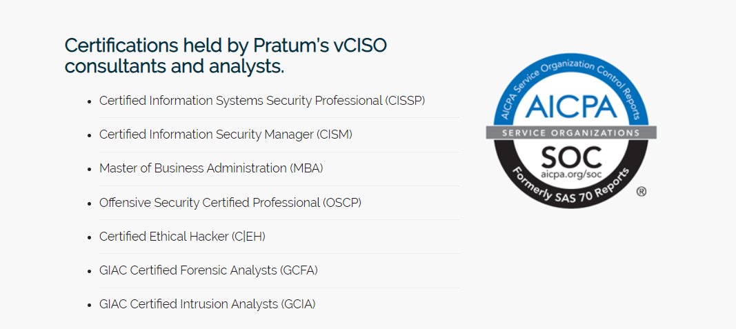 PratumSecurity's tweet photo. Need help with your information security, but don't have a full-time CISO? We can help! Pratum’s vCISO services give you the protection your business needs, with a team of highly-qualified experts: https://t.co/0hyp7UiWjd #cybersecurity #informationsecurity #ciso #dataprotection https://t.co/XFWbJ1Us91