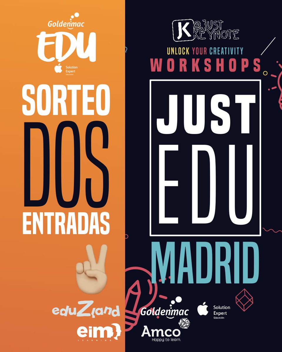 GoldenmacEDU's tweet image. 4️⃣/9️⃣💥MADRID💥Sólo 48h 🎉🚨♥️ Puedes  disfrutar de 2️⃣ entradas para #justeduworkshops #justedubyamco Gracias a @justkeynote y  @amco_iberia 😙💃🏼
📄Instrucciones: 
👍🏼 Seguir a @goldenmacedu
💥 Dar like ❤️ Publicación
🔁 Retweet
✏️ Etiqueta acompañante en comentarios.
ℹ️Más info👇🏼
