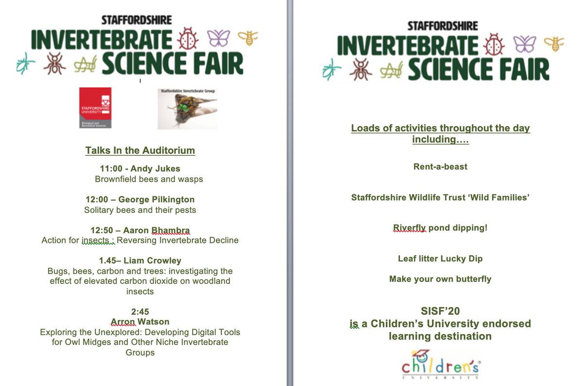 Whats on and just some of the activities you can do @SISF_2020. <a href="/bugbotherer/">Dave Skingsley</a> @entoarron <a href="/Liam_M_Crowley/">Liam Crowley</a> <a href="/ConopsEnto/">Andy Jukes</a> <a href="/StaffsInverts/">StaffsInvertGroup</a> <a href="/FSCPublications/">FSC Publications</a> @WestMidlands_BC @EntoMasters <a href="/BangorEntSoc/">Bangor Uni Entomology Society</a> <a href="/cieem/">sem nada</a> <a href="/NickMott7/">Nick Mott</a> <a href="/Ashley_S_NW/">Ashley</a> <a href="/Riverflies/">Riverfly Partnership</a> <a href="/N_Nature/">Nature is Amazing</a> <a href="/SUBioscience/">StaffsUni Bioscience</a>