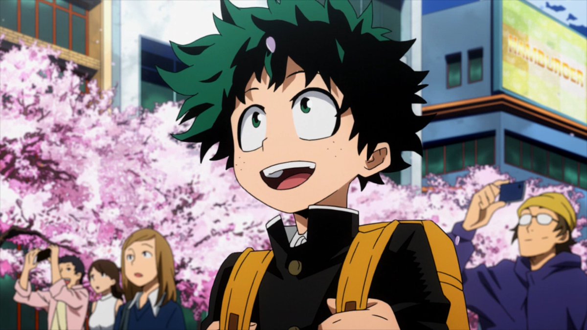 Excellent use of colour! Plus cool "camera technique" pulling back away from the giant hero and through the crowd to the back where Deku is. The hero he is looking up at actually turns in his direction right when the camera puts him (Deku) into view. Interpret that as you wish.  https://twitter.com/notsohumbleace/status/1228774891689828353