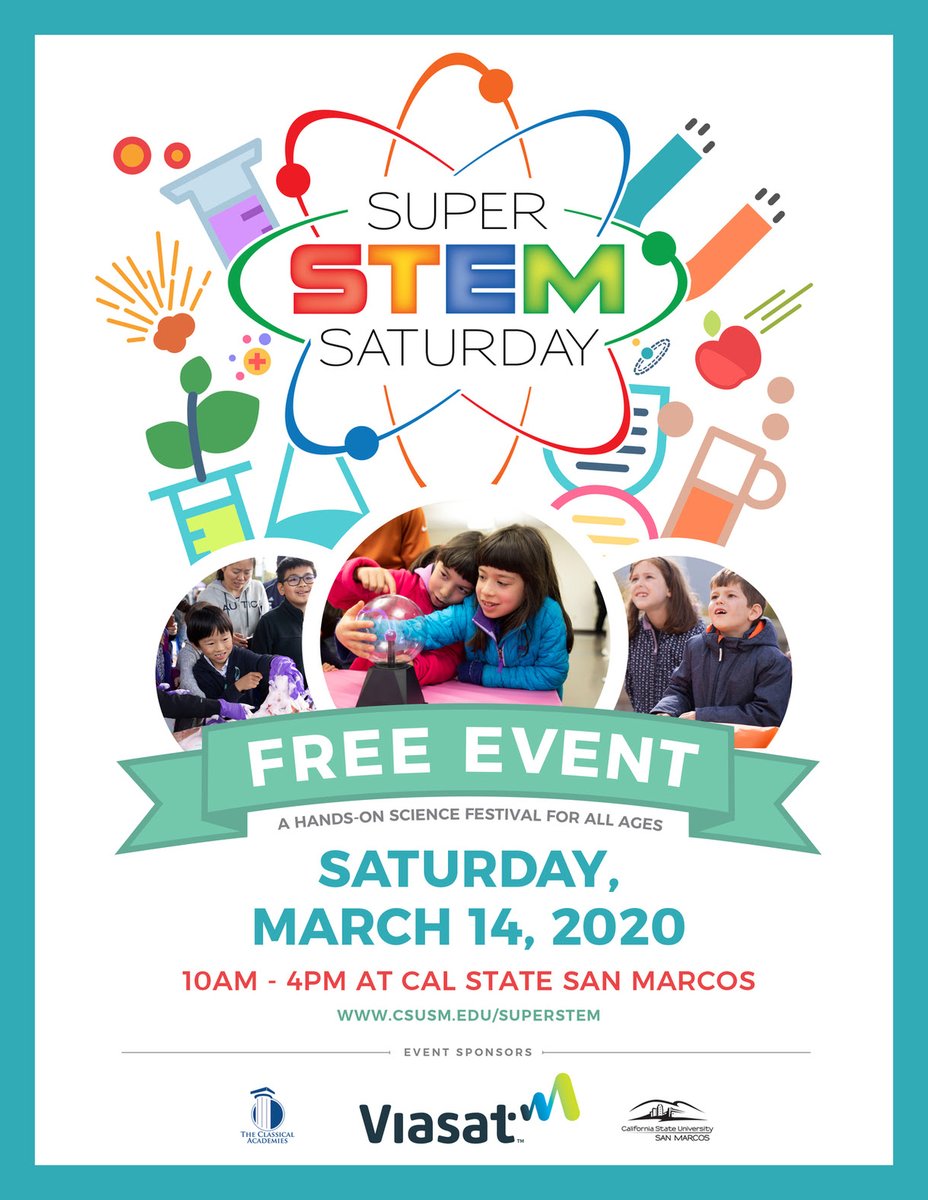alcicsusm's tweet photo. Super STEM Saturday is right around the corner and we could not be more excited! This is an awesome opportunity to learn more about the fascinating world of STEM. Bring a friend or two and do some science-ing on March 14th OR sign up to become a volunteer. https://t.co/O2Hk5jdGNG