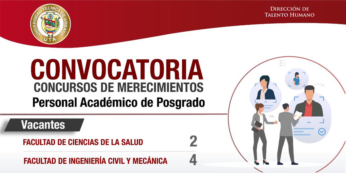 UTecnicaAmbato's tweet photo. [#Talento_Humano] 

📢 Convocatoria‼️ 

☝🏼Conoce nuestra oferta laboral para personal docente de posgrado. 

📌Requisitos y más información sobre el proceso ⤵️ 

🌐 https://t.co/5SOYFFULEt 

#YoSoyDeLaUTA https://t.co/g4iP7N21FB