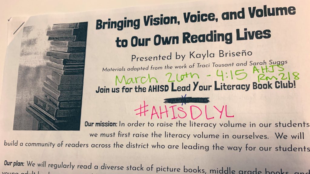 Join us!! #AHISDLYL @kayla_briseno <a href="/wonderandlearn/">Jennifer Carter</a> <a href="/cartersgotclass/">Erika Carter</a> <a href="/AHISD/">Alamo Heights ISD</a> #AHISDMyStory I’m excited to #implement the books I learn about!! 📚 💕