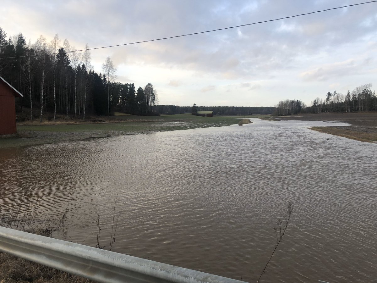 LeenaManner's tweet photo. Ihan kuin Pohjanmaalla, paitsi ei onneksi niin lättänää. Vaan ihan liian vetistä varsinaissuomalaisen makuun. #talvitulva #Tieksmäki https://t.co/elRlXZraOn