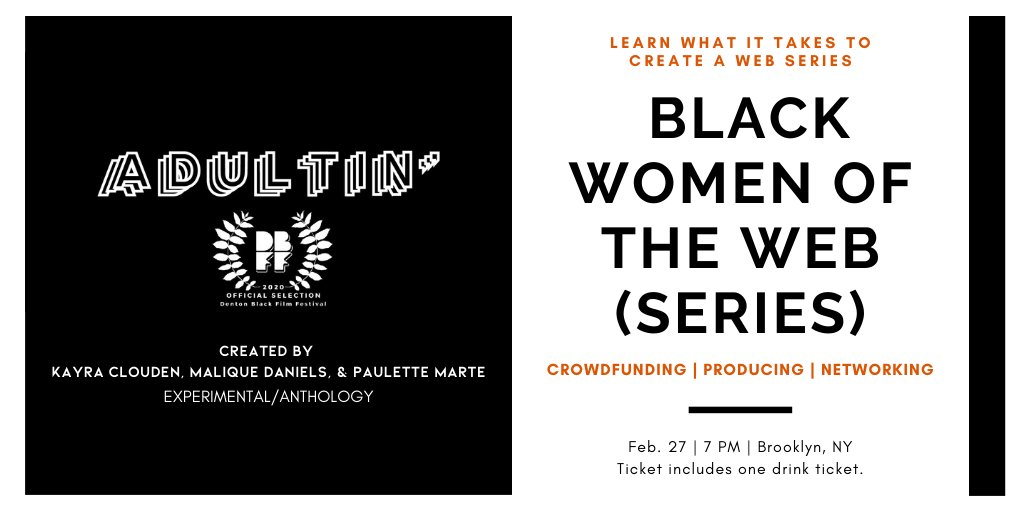 filledwmagic's tweet photo. Join Kayra Clouden, Malique Daniels & Paulette Marte of #Adultin as they sit with the ladies of the Black Women of The Web (Series) panel to discuss creating a series - from crowdfunding to booking crew, securing locations, & more!
Get your tickets now: https://t.co/W25zyBKSyY https://t.co/3IwMxELmbJ