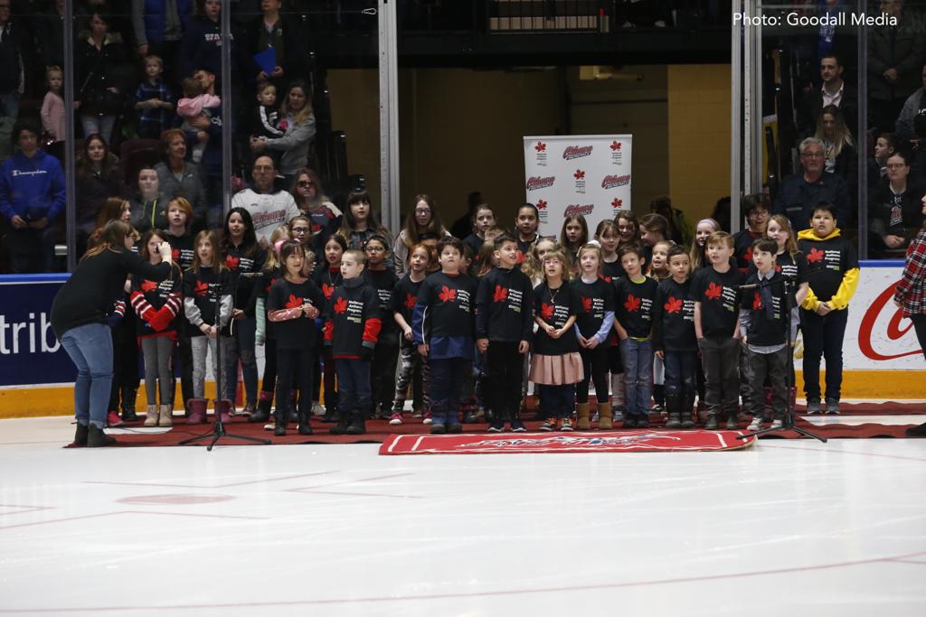 Oshawa_Generals's tweet photo. We also wanted to welcome and thank this afternoon's @opg anthem singers from College Hill Public School!

#OSHvsOS https://t.co/2eL5Wh65GR