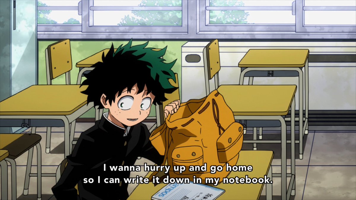 Very short sequence of mini-events that communicates a lot: 1. That the classmates do normal things like karaoke in this world of Quirks and heroes2. That Deku lacks friends3. High-tech and social media exist in this world & are casually used4. Deku is a good boy