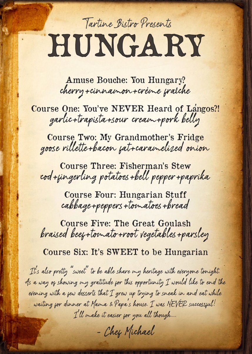 “It’s sweet to Hungarian...” -Executive Chef Michael Grieve. Second annual Hungarian Wine Dinner March 6th at 7 PM. (Vegan option available). Seats are limited, call NOW 440.331.0800. $95/pp; $70 without wine pairings. *tax &amp; gratuity not included. facebook.com/events/s/secon… #cle