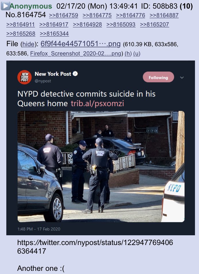 2runtherace's tweet photo. NYPD officer commits suicide!!
https://t.co/T09MEFhVo3
Another one :(
#QResearchNotable
@realDonaldTrump https://t.co/cMru39CEvz