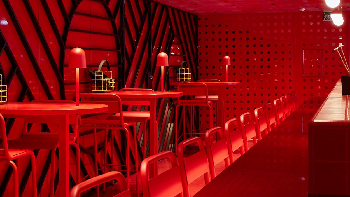 VirginVoyages's tweet photo. Just a small taste of whatβs to come. And yes, this is a REAL photo of The Red Bar inside Razzle Dazzle. Goodbye renders, hello reality! #ScarletLady https://t.co/R7s6Gjsfew