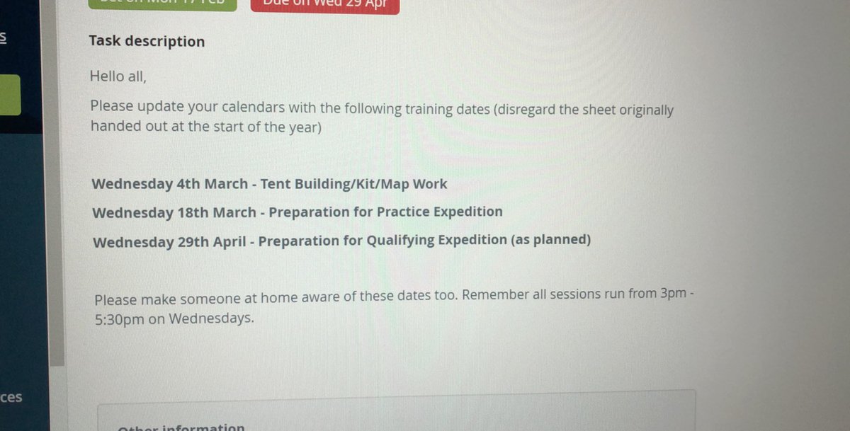 lenzieDofE's tweet photo. βΌοΈβΌοΈ Important - please note the following changes to the Bronze training for the remaining sessions. Message is on show my homework for the pupils too! #lenziedofe #datesforyourdiary #bronzetraining https://t.co/lU4My9SHSE