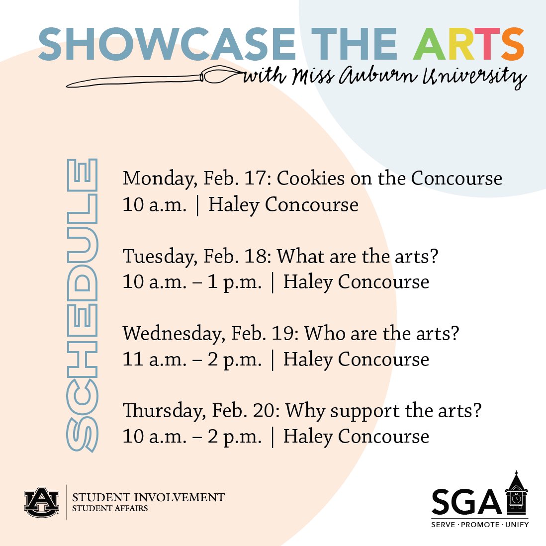 Did you know students involved in the arts on average are four times more likely to be recognized for academic achievement? Learn more about the importance of arts in education with <a href="/MissAuburnU/">MissAuburnUniversity</a> Collins McMurray all week on the concourse!