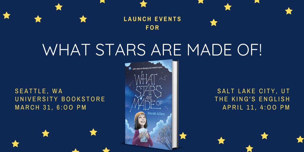 Friends!!! I'm so excited to announce the STARS launch events, happening in Seattle and Salt Lake, with the lovely folks at @ubookstoresea and @KingsEnglish! I would absolutely LOVE to see you there!