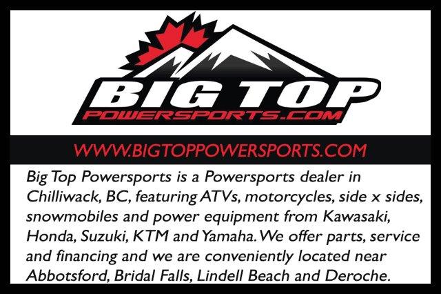 Futurewestmoto's tweet photo. Partner Spotlight

Big Top Powersports  |  Powersport dealer in Chilliwack, BC featuring Kawasaki, Honda, Suzuki, KTM &amp; Yamaha.

https://t.co/NRL2nsK3jX https://t.co/RSyDS4giut
