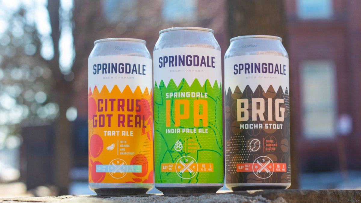 springdalebeer's tweet photo. Adventure's out there, and so is all this fresh beer. We have a TON in the works this year as part of our rebrand, but you can get a taste of what's to come right now with these three beers: Springdale IPA, BRIG, and Citrus Got Real. Available now! 👊#flavorforwardfermentation https://t.co/WZRo3SE7iC