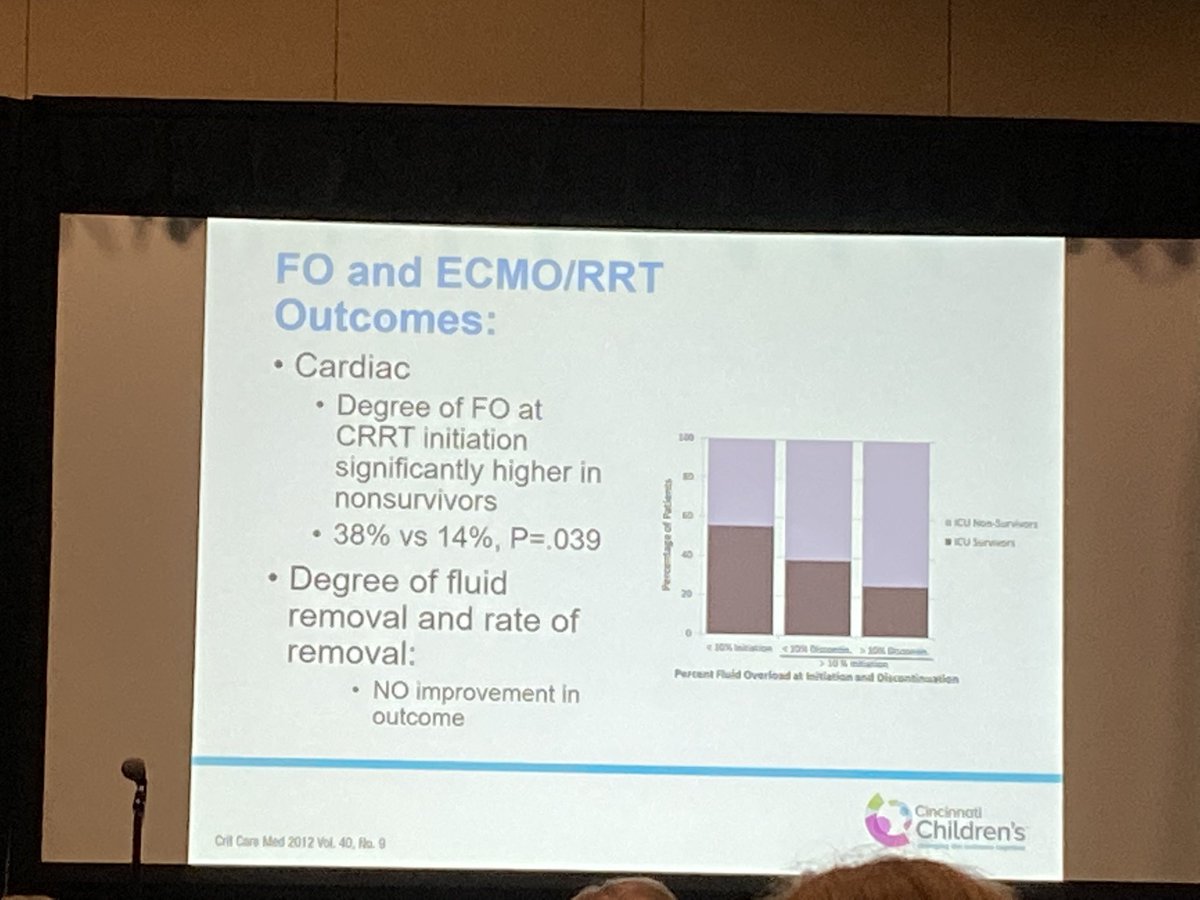 Dr. Stu Goldstein speaking on CRRT during ECMO:”Hope is not a strategy”.  “We need to prevent fluid overload.” #PedsICU